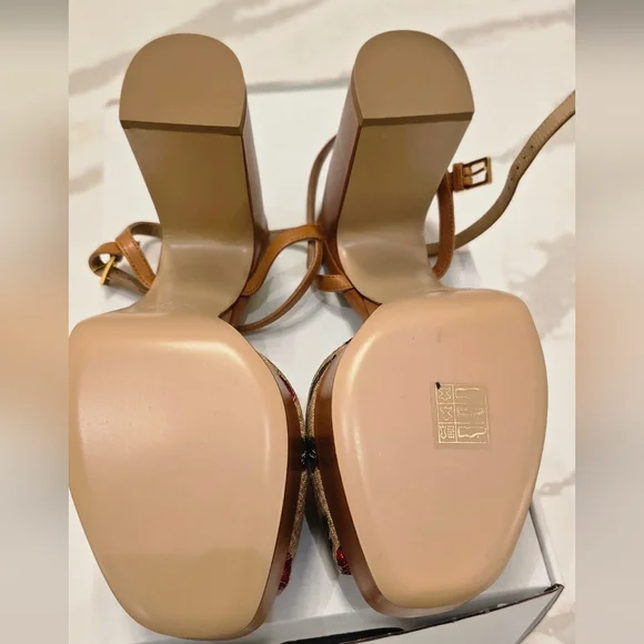 Valentino Women's Tan and Red Platform Heels - Picture 4 of 6
